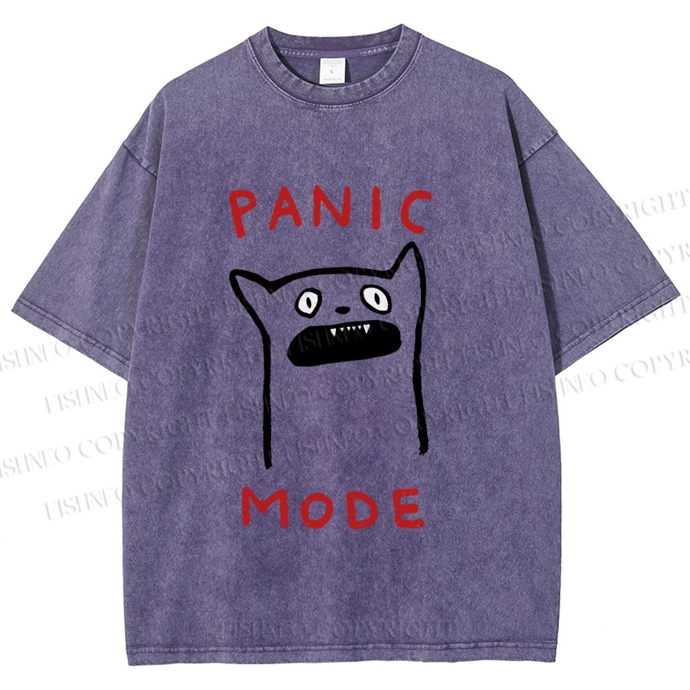 Unisex Silly Cat Panic Mode Printed Washed Tee