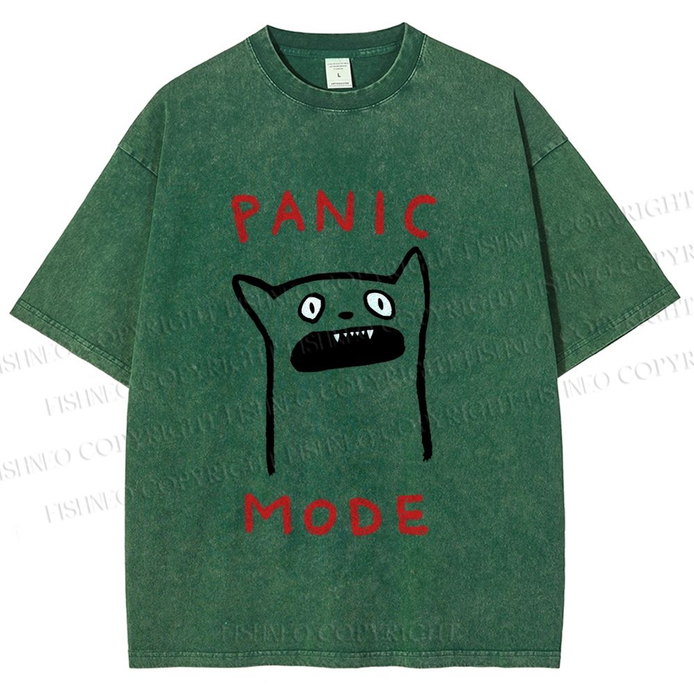 Unisex Silly Cat Panic Mode Printed Washed Tee