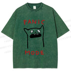 Unisex Silly Cat Panic Mode Printed Washed Tee
