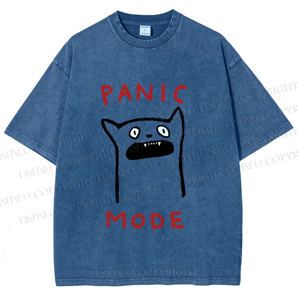 Unisex Silly Cat Panic Mode Printed Washed Tee