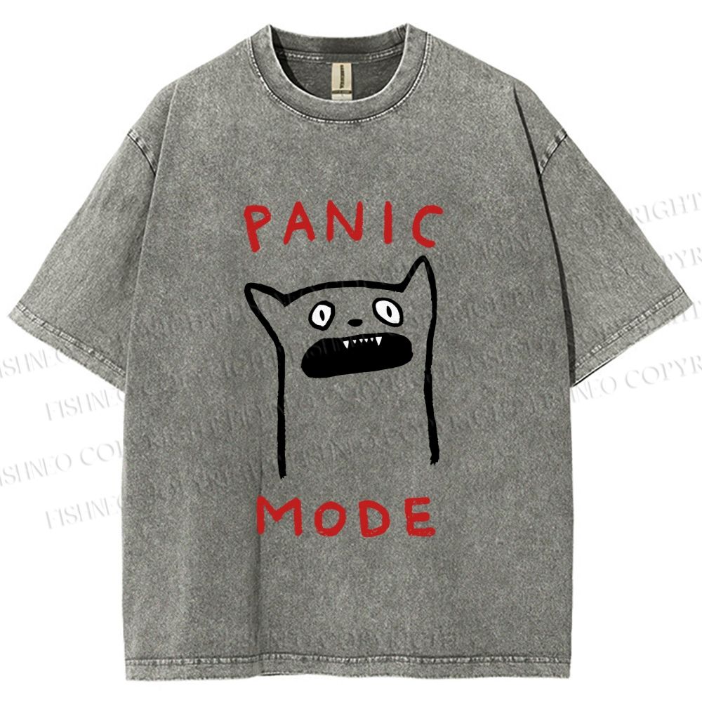Unisex Silly Cat Panic Mode Printed Washed Tee
