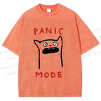 Unisex Silly Cat Panic Mode Printed Washed Tee