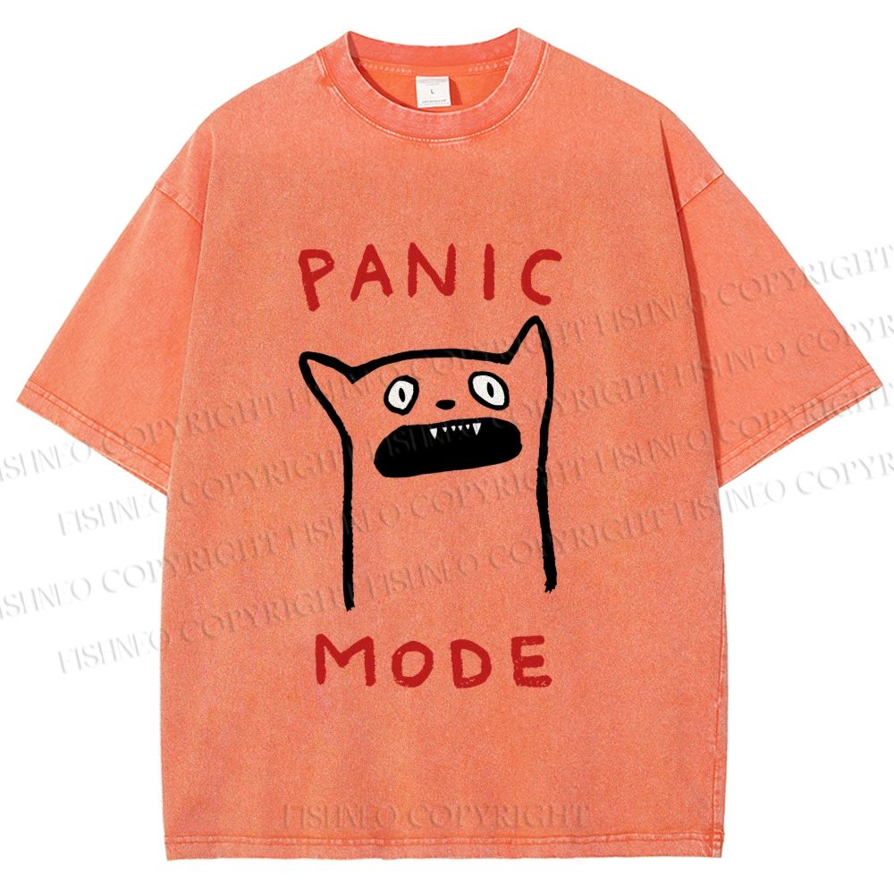 Unisex Silly Cat Panic Mode Printed Washed Tee