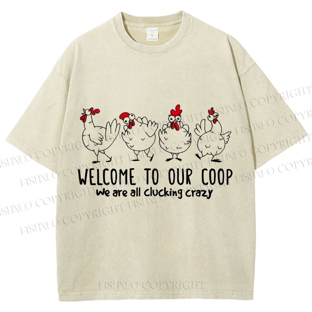 Unisex Rooster Welcome To Our Coop Chicken Printed Washed Tee