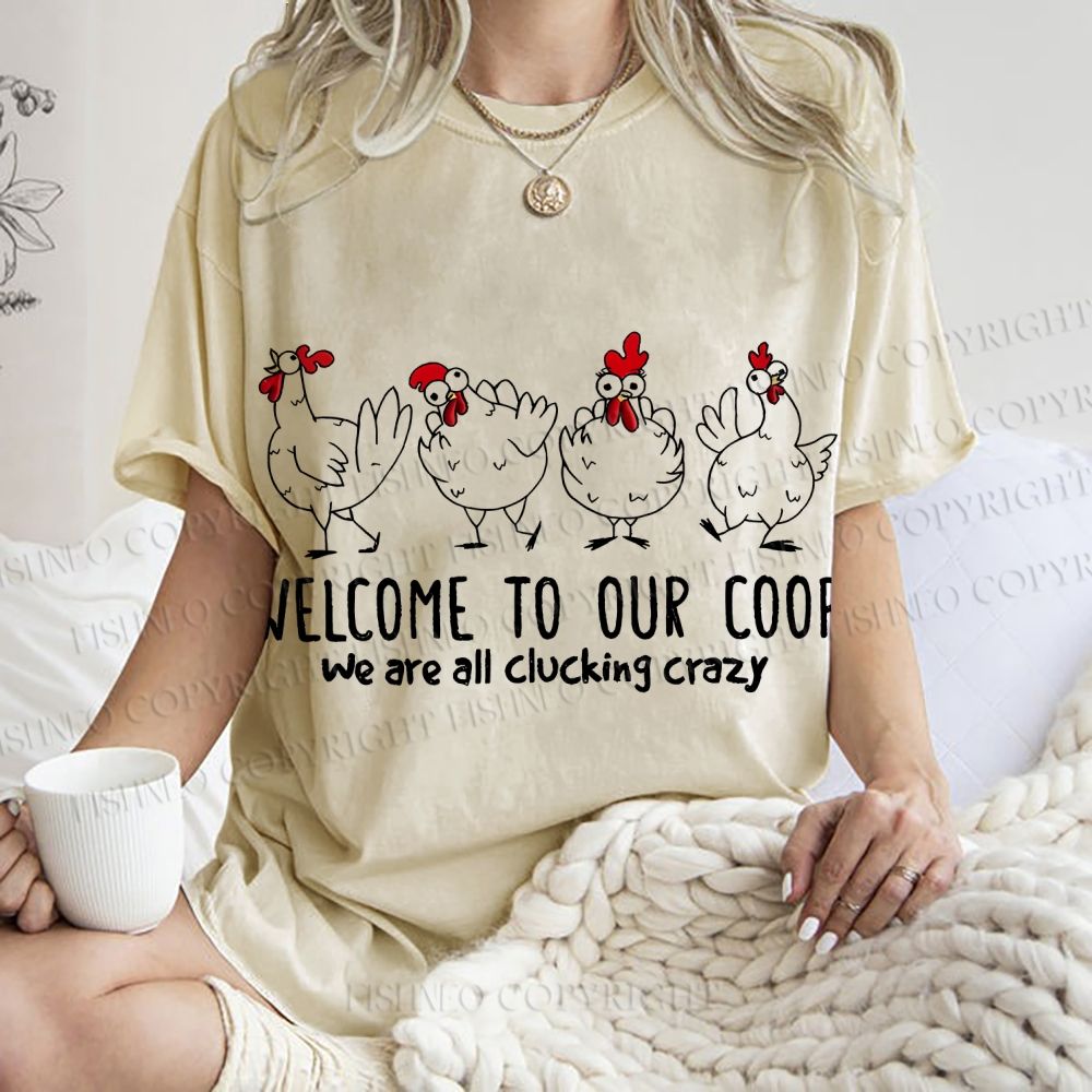 Unisex Rooster Welcome To Our Coop Chicken Printed Washed Tee