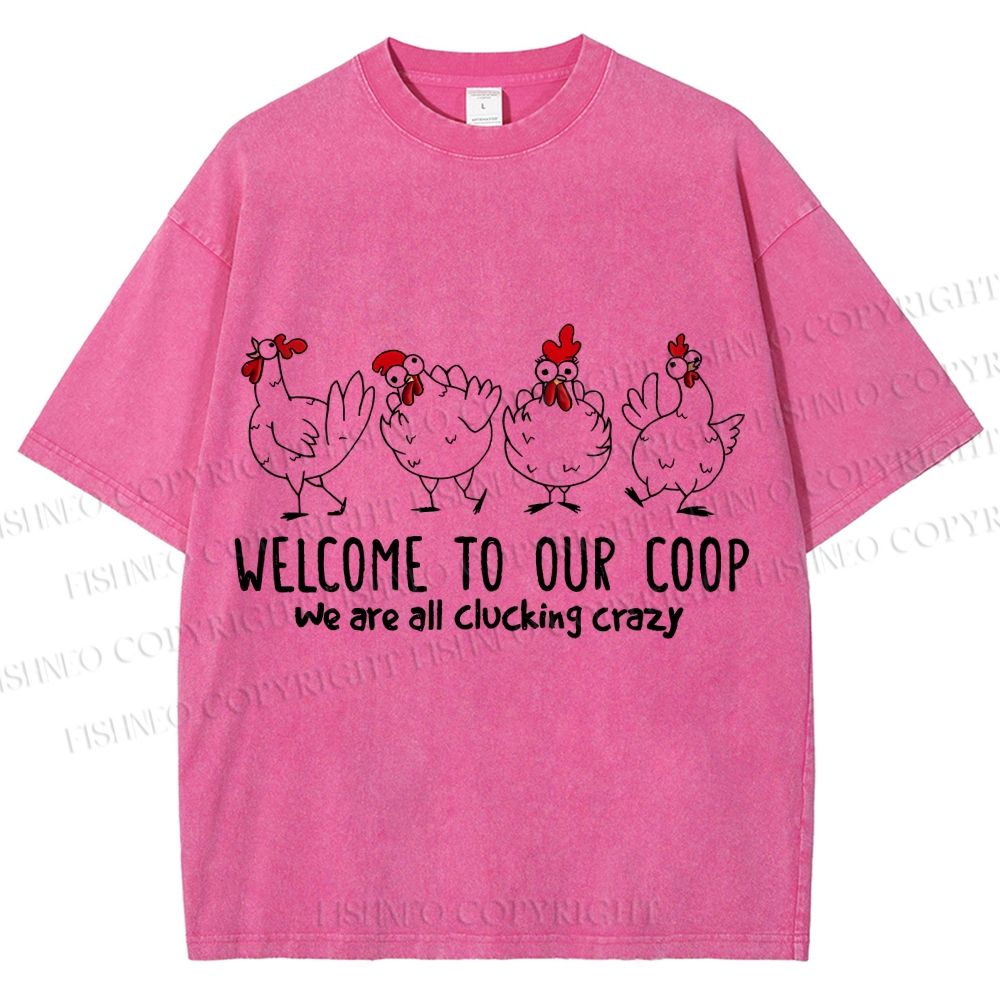 Unisex Rooster Welcome To Our Coop Chicken Printed Washed Tee