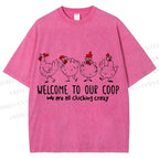 Unisex Rooster Welcome To Our Coop Chicken Printed Washed Tee