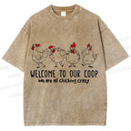 Unisex Rooster Welcome To Our Coop Chicken Printed Washed Tee