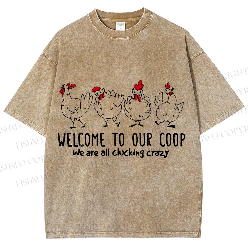 Unisex Rooster Welcome To Our Coop Chicken Printed Washed Tee