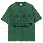 Unisex Rooster Welcome To Our Coop Chicken Printed Washed Tee