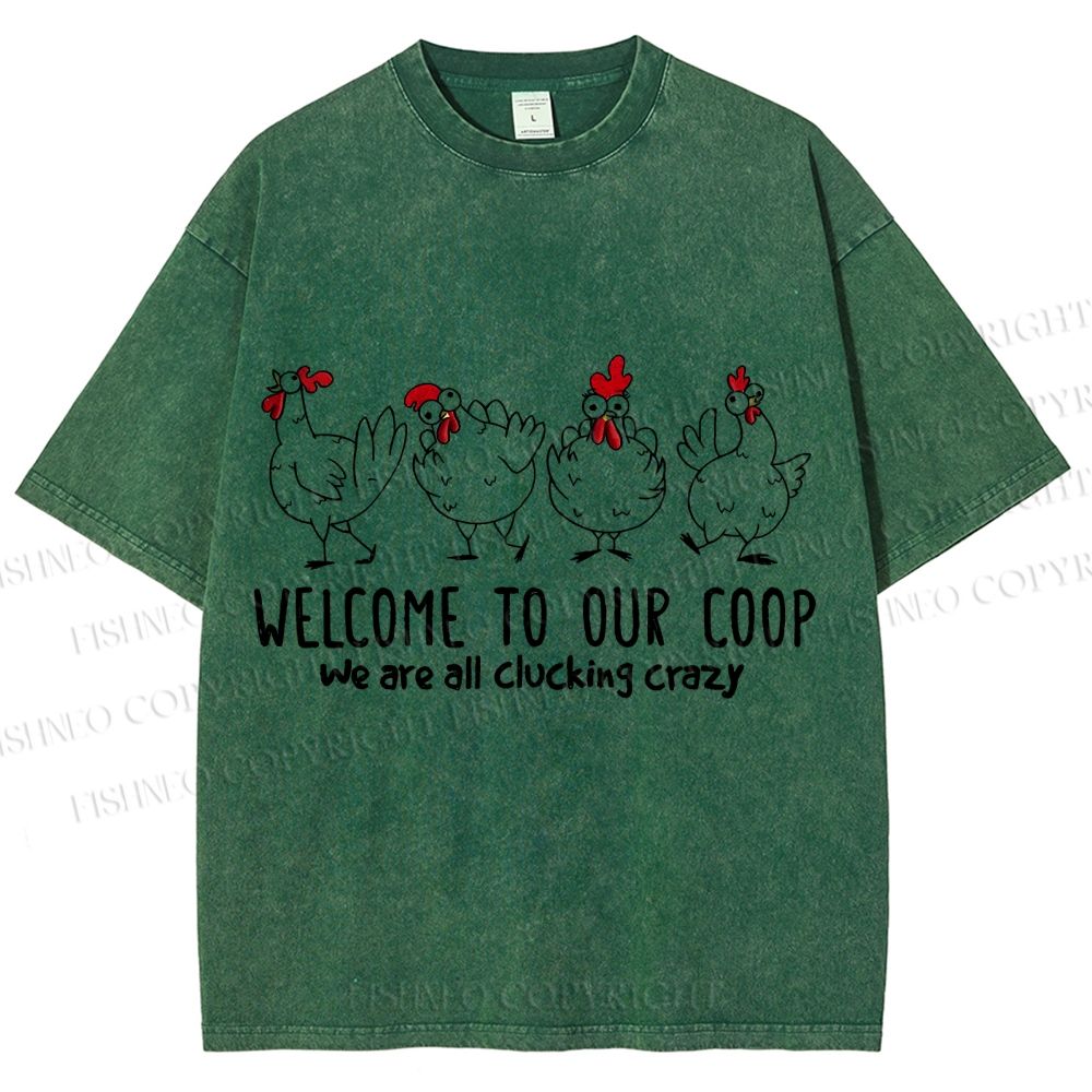 Unisex Rooster Welcome To Our Coop Chicken Printed Washed Tee