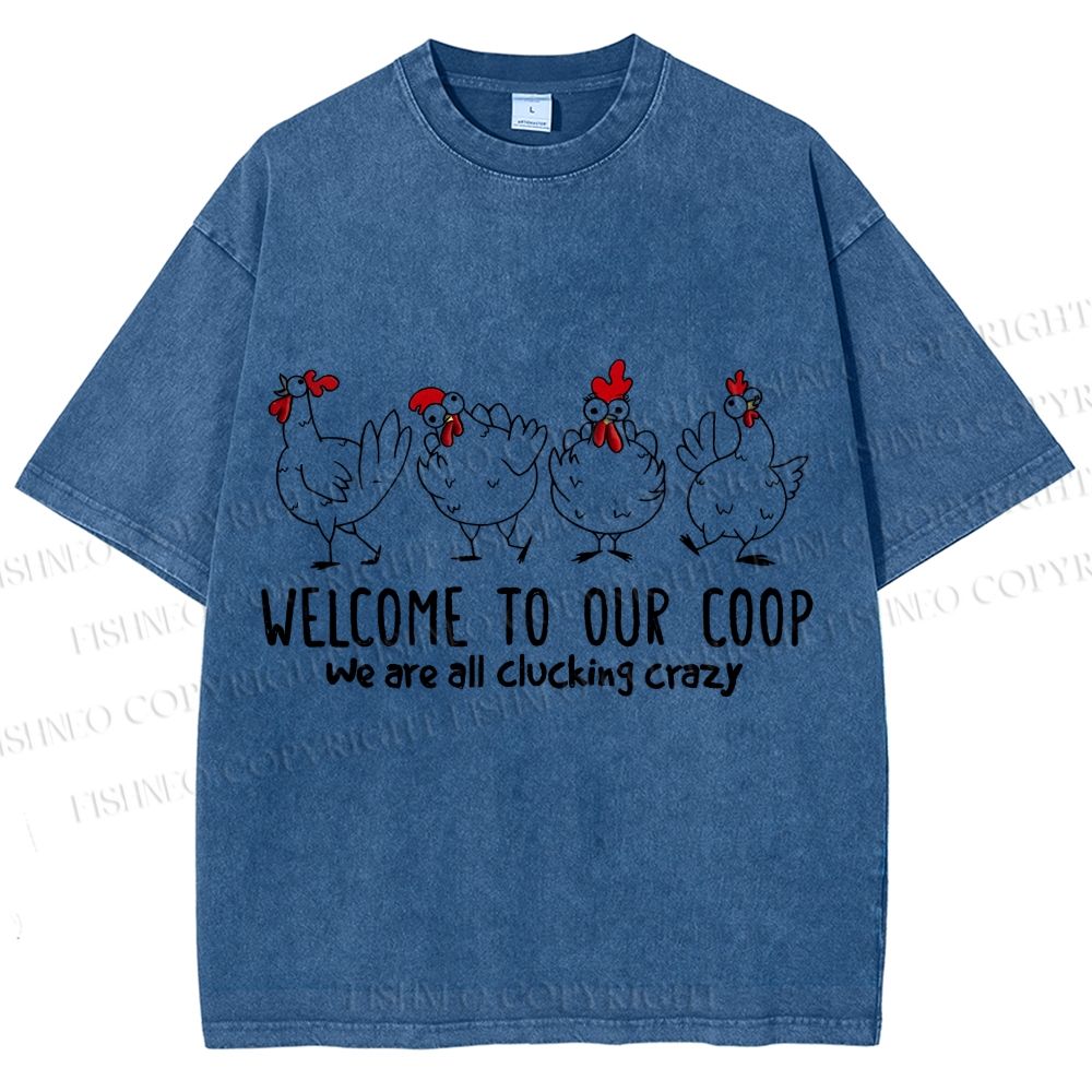 Unisex Rooster Welcome To Our Coop Chicken Printed Washed Tee