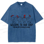 Unisex Rooster Welcome To Our Coop Chicken Printed Washed Tee