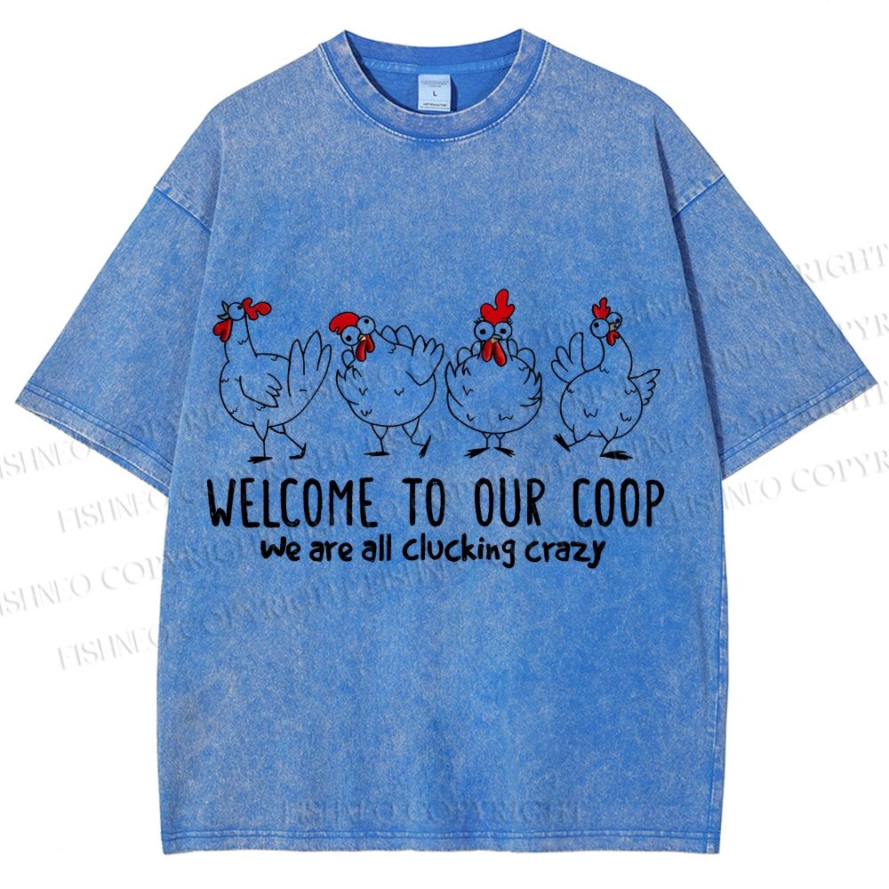 Unisex Rooster Welcome To Our Coop Chicken Printed Washed Tee