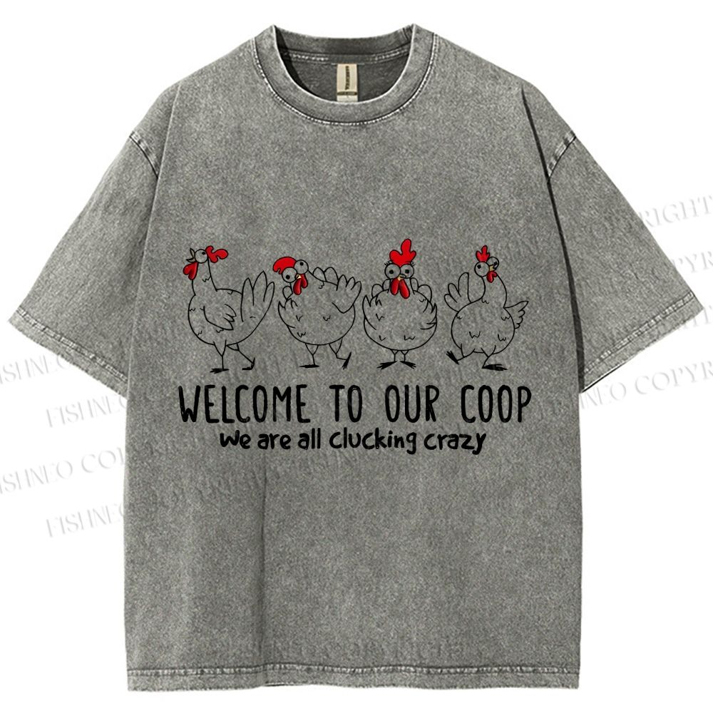 Unisex Rooster Welcome To Our Coop Chicken Printed Washed Tee