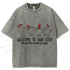 Unisex Rooster Welcome To Our Coop Chicken Printed Washed Tee