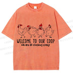 Unisex Rooster Welcome To Our Coop Chicken Printed Washed Tee
