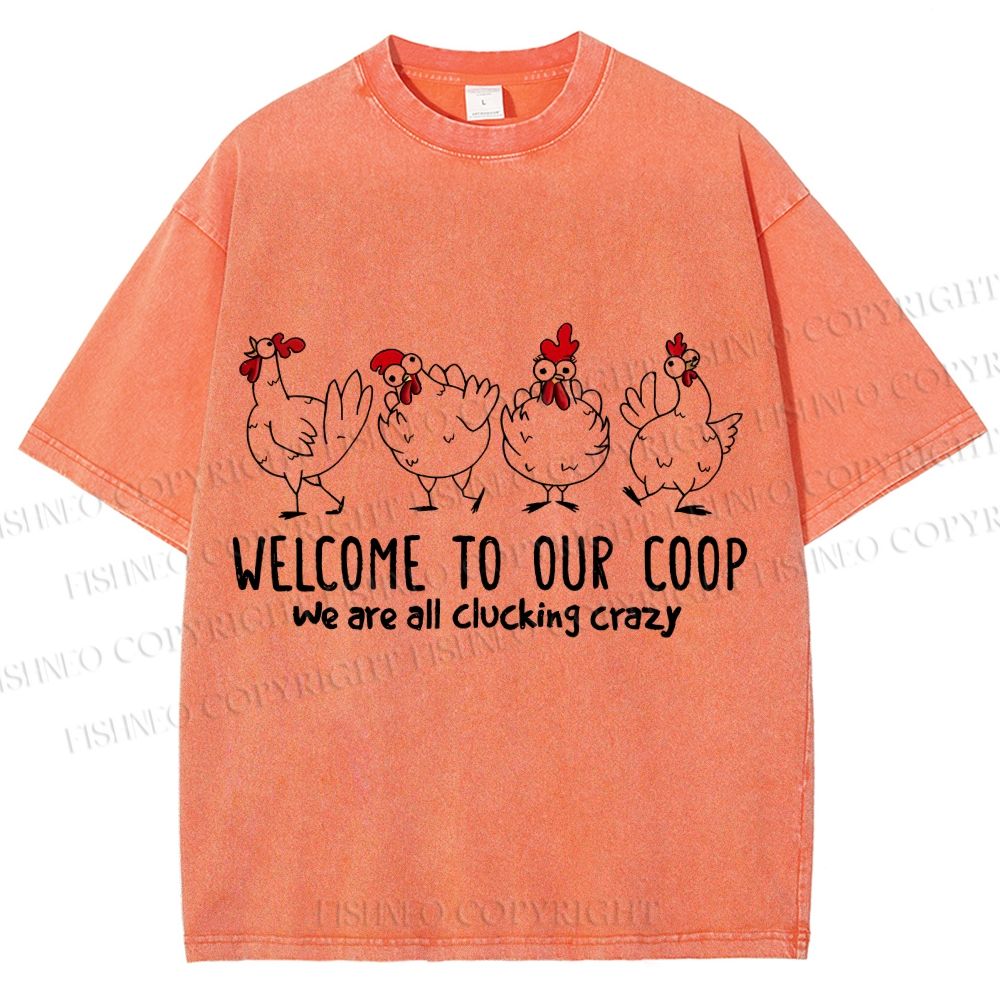 Unisex Rooster Welcome To Our Coop Chicken Printed Washed Tee