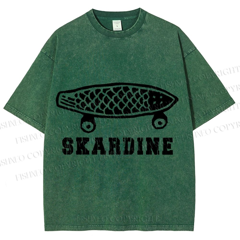 Unisex Vintage Sardine Fish Skateboard Skardine Printed Washed Tee