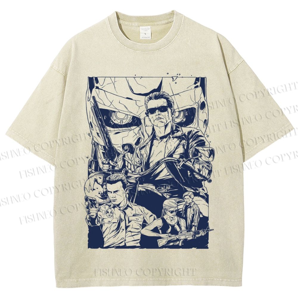 Unisex Terminator Graffiti Printed Washed Tee