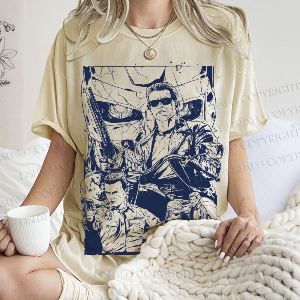 Unisex Terminator Graffiti Printed Washed Tee