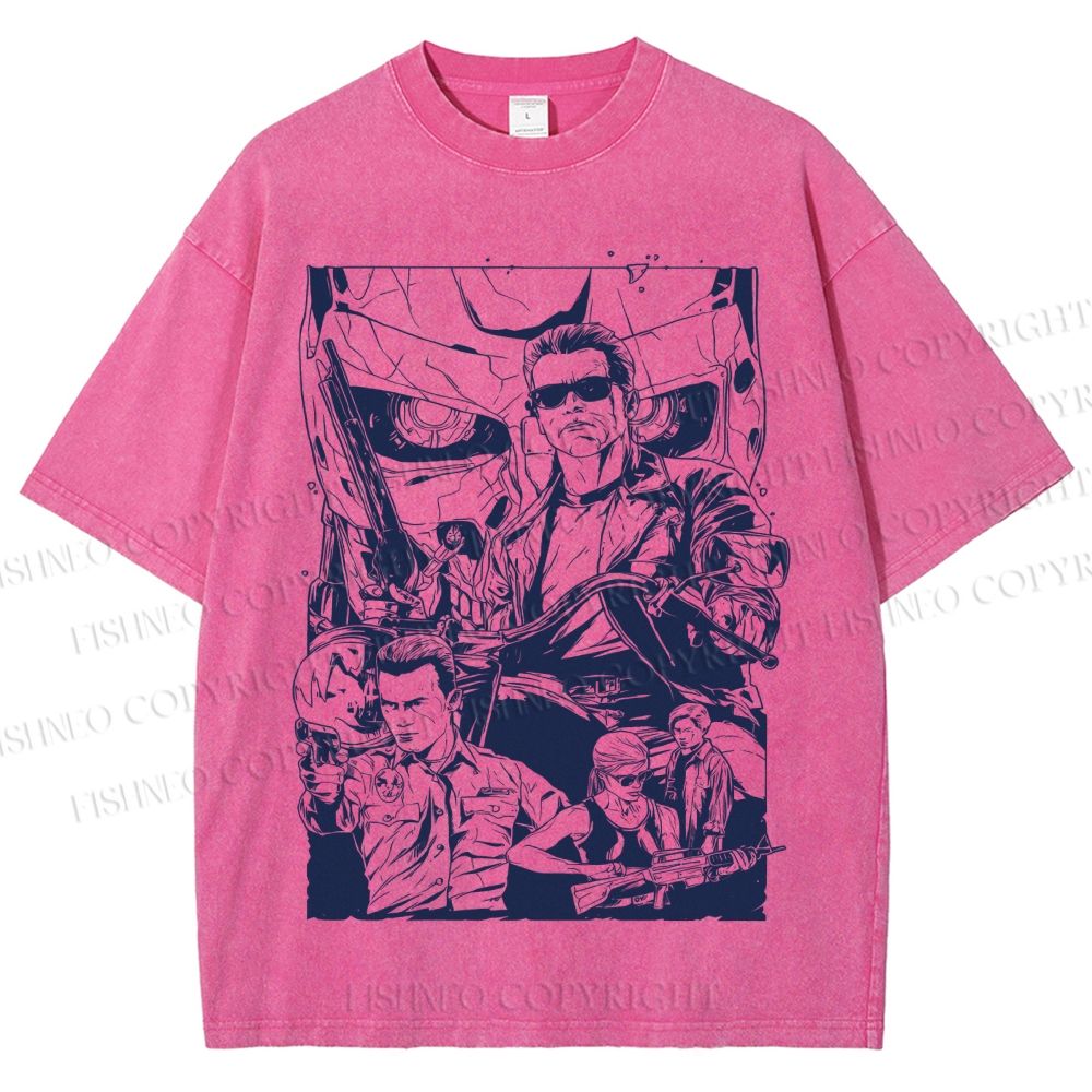 Unisex Terminator Graffiti Printed Washed Tee