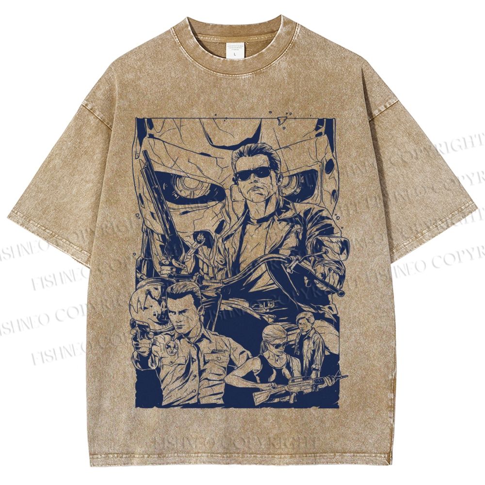 Unisex Terminator Graffiti Printed Washed Tee