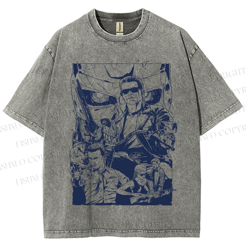 Unisex Terminator Graffiti Printed Washed Tee