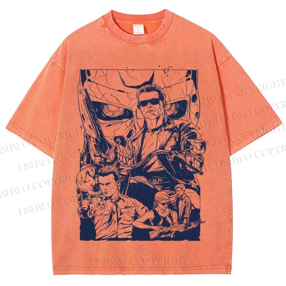 Unisex Terminator Graffiti Printed Washed Tee