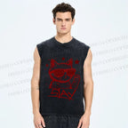 Unisex Slay Cat Graffiti Printed Washed Tank Top