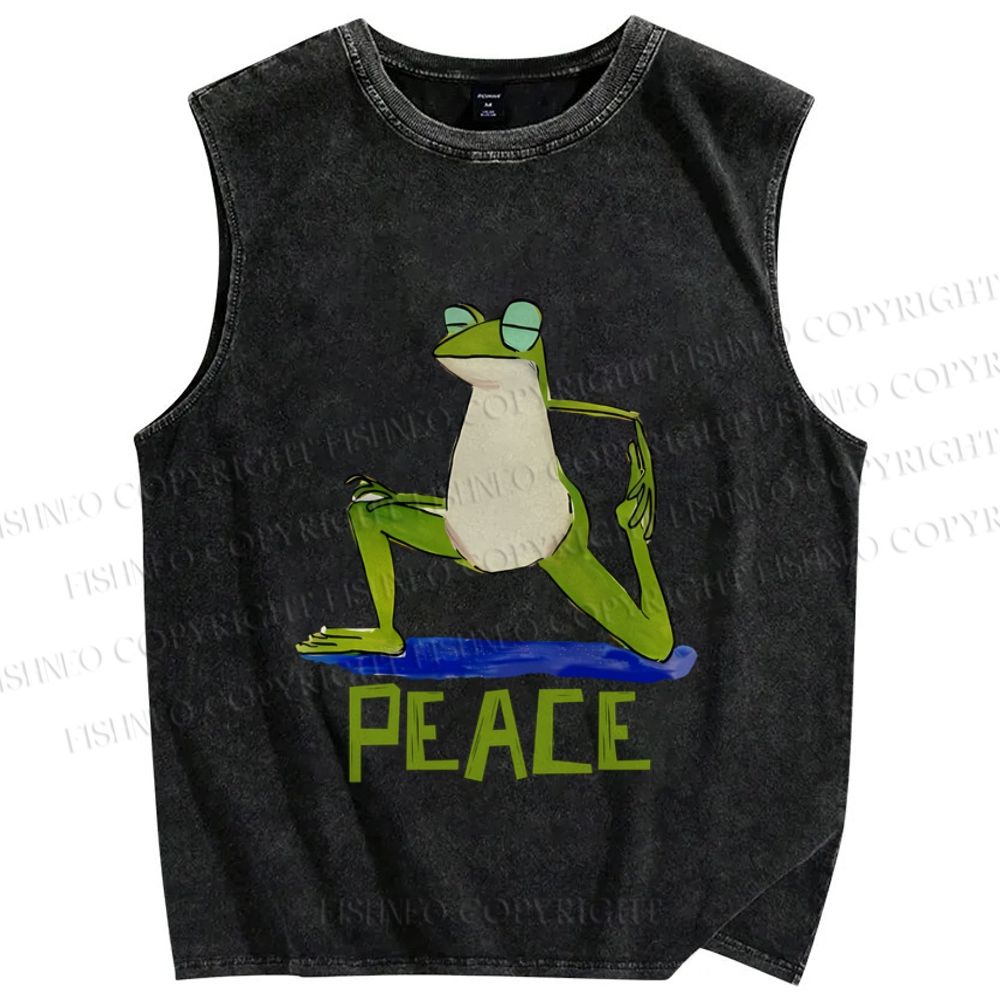 Unisex Peace Frog Doing Yoga Printed Washed Tank Top