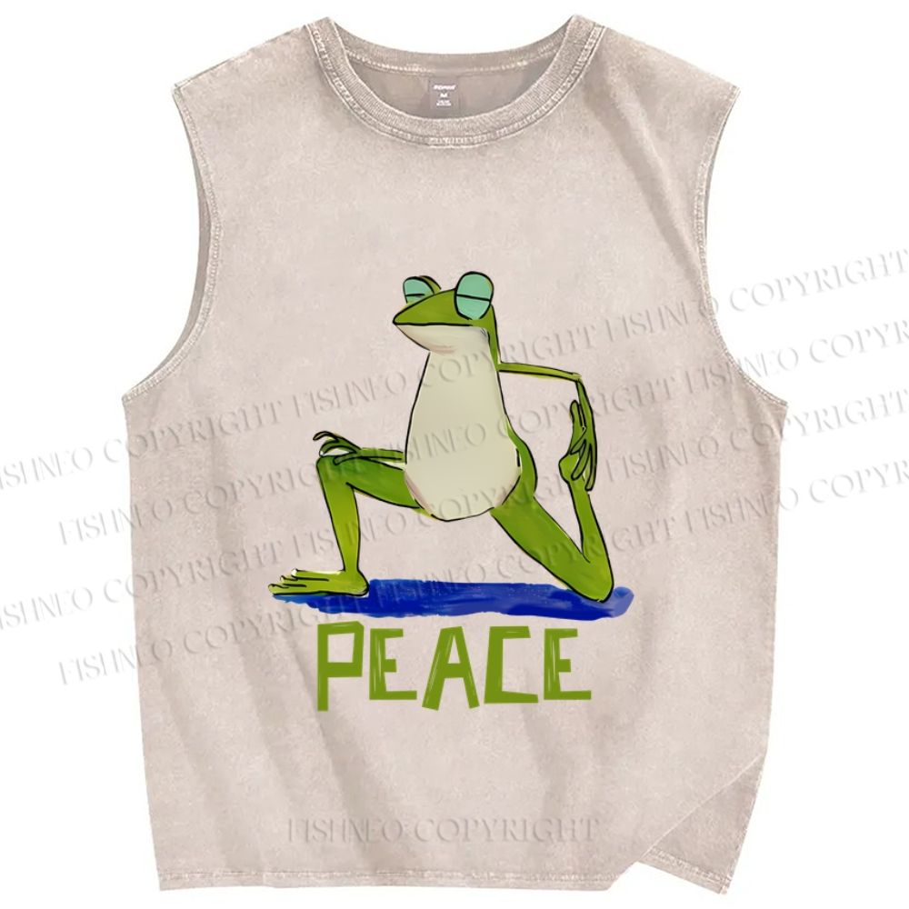Unisex Peace Frog Doing Yoga Printed Washed Tank Top
