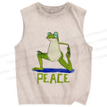 Unisex Peace Frog Doing Yoga Printed Washed Tank Top