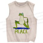 Unisex Peace Frog Doing Yoga Printed Washed Tank Top