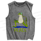Unisex Peace Frog Doing Yoga Printed Washed Tank Top