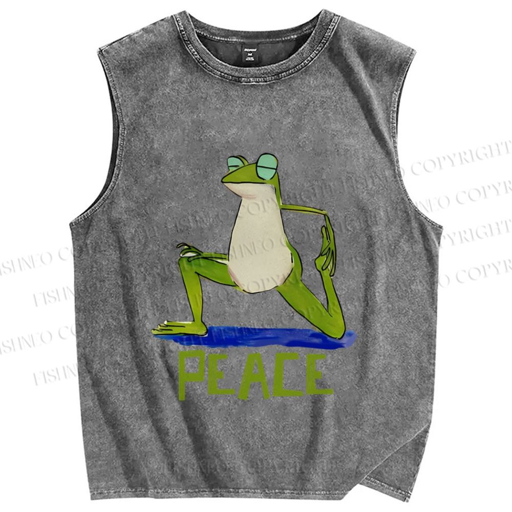 Unisex Peace Frog Doing Yoga Printed Washed Tank Top