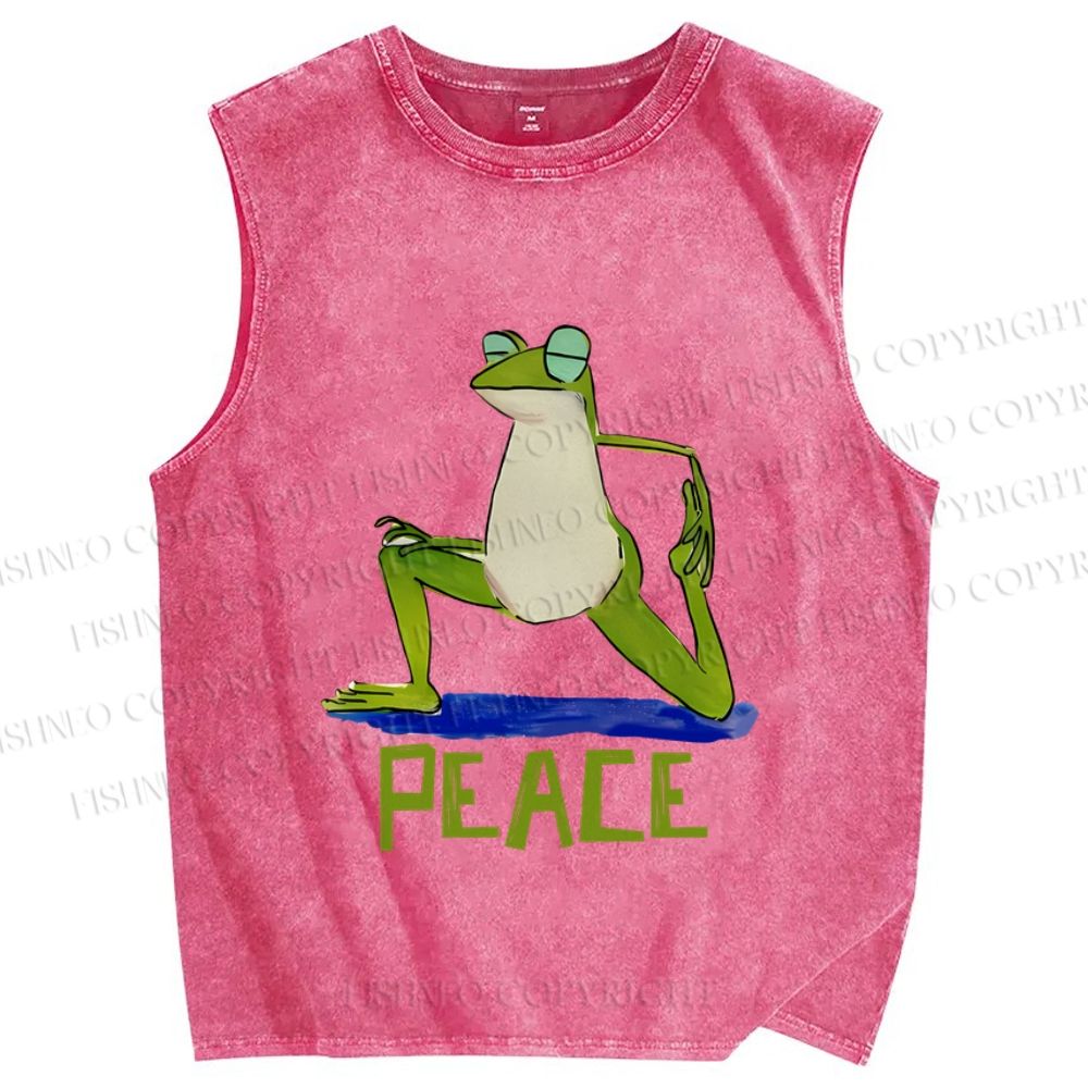 Unisex Peace Frog Doing Yoga Printed Washed Tank Top