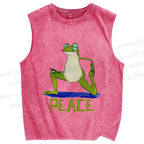 Unisex Peace Frog Doing Yoga Printed Washed Tank Top