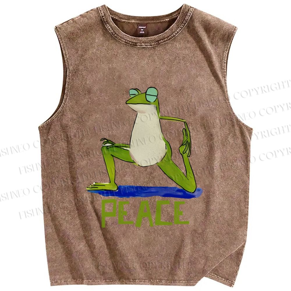 Unisex Peace Frog Doing Yoga Printed Washed Tank Top