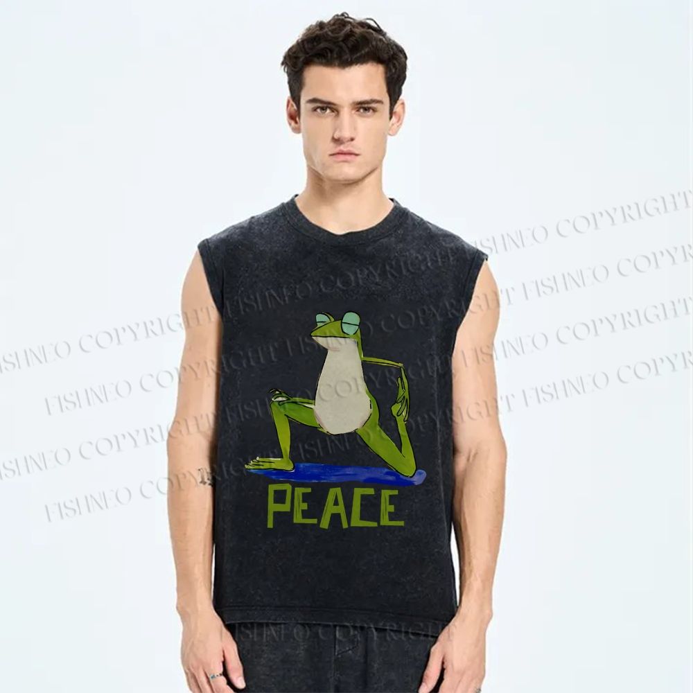 Unisex Peace Frog Doing Yoga Printed Washed Tank Top