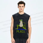 Unisex Peace Frog Doing Yoga Printed Washed Tank Top