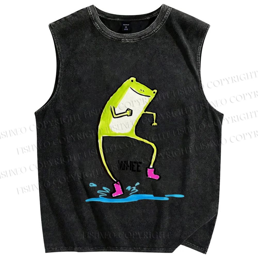 Unisex Frog Step On Water Splashes Whee Printed Washed Tank Top