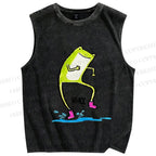 Unisex Frog Step On Water Splashes Whee Printed Washed Tank Top