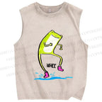 Unisex Frog Step On Water Splashes Whee Printed Washed Tank Top