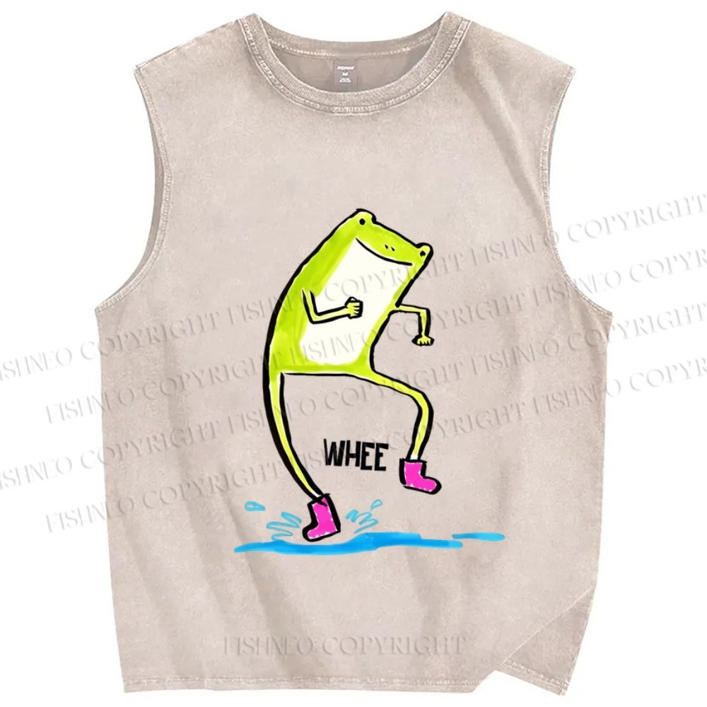 Unisex Frog Step On Water Splashes Whee Printed Washed Tank Top