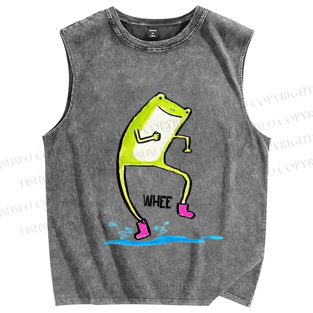 Unisex Frog Step On Water Splashes Whee Printed Washed Tank Top