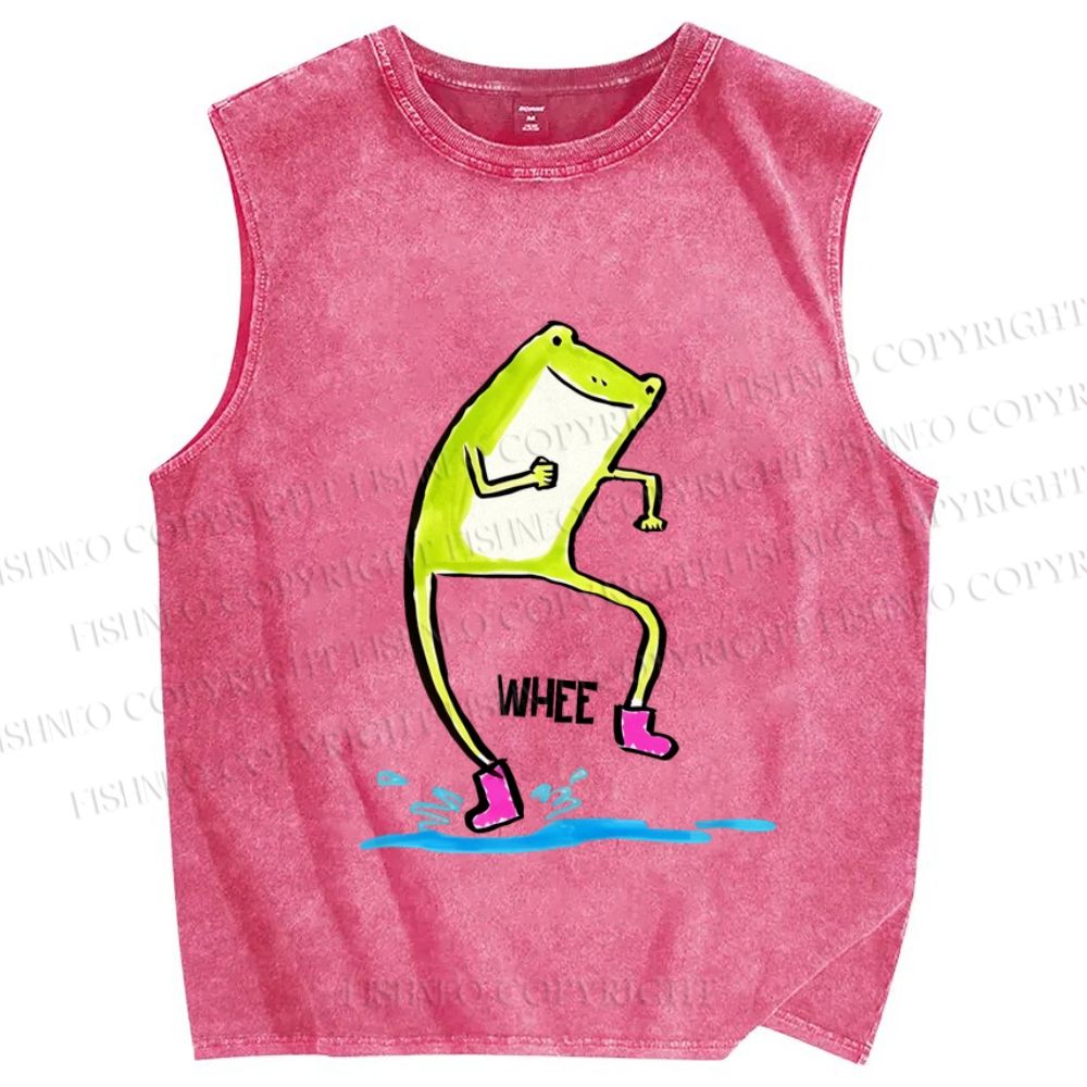 Unisex Frog Step On Water Splashes Whee Printed Washed Tank Top