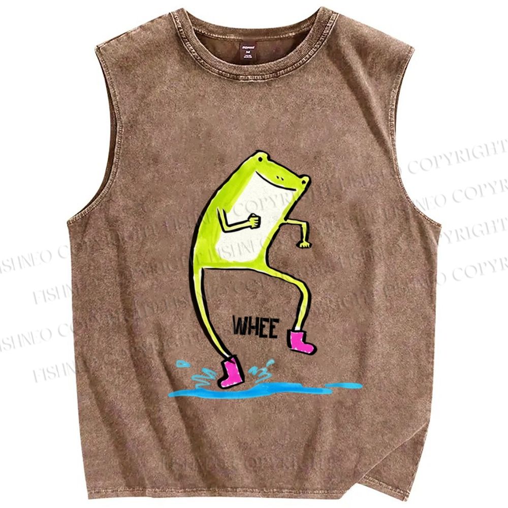 Unisex Frog Step On Water Splashes Whee Printed Washed Tank Top