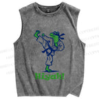 Unisex Frog Doing Karate Hiyah Printed Washed Tank Top