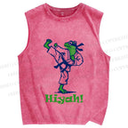 Unisex Frog Doing Karate Hiyah Printed Washed Tank Top